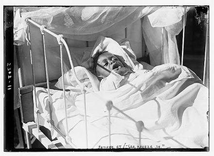 Photo shows "Junior Sea Breeze" a summer hospital for babies run by the Association for Improving the Condition of the Poor, supported by John D. Rockefeller. The hospital was located at 64th Street and the East River, New York City.