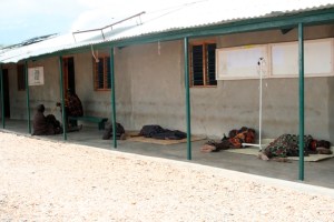 Patients awaiting services outside a health center in Turkana. Many take days to get there, having walked for tens of kilometres.